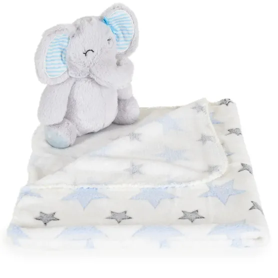 Păturică cu jucărie Moni Elephant White&Blue, 90x75 cm Păturică cu jucărie Moni Elephant White&Blue, 90x75 cm