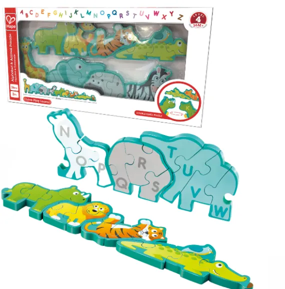 Puzzle-alfabet din lemn „Parada animalelor”