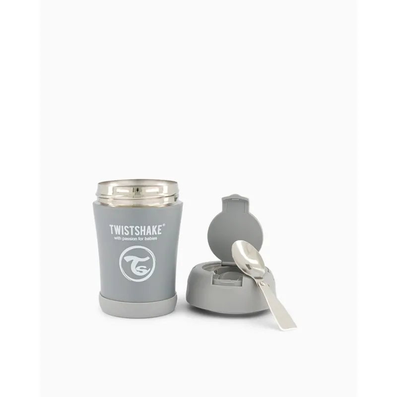 Recipient termic din otel inoxidabil Twistshake pentru alimente cu lingurita 350ml (78751) Gri