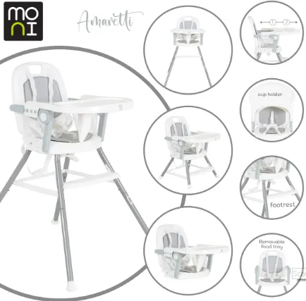 Scaun pentru hranire 3 in 1 Moni Amaretti Grey Scaun pentru hranire 3 in 1 Moni Amaretti Grey