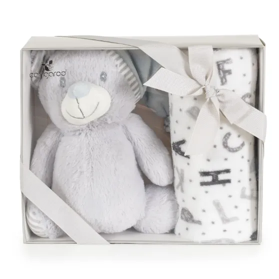 Păturică cu jucărie Moni Bear White&Grey, 90x75 cm Păturică cu jucărie Moni Bear White&Grey, 90x75 cm