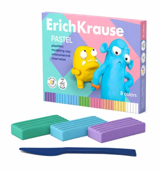 Plastilina ErichKrause Jolly Friends Pastel 8 culori , 144 g