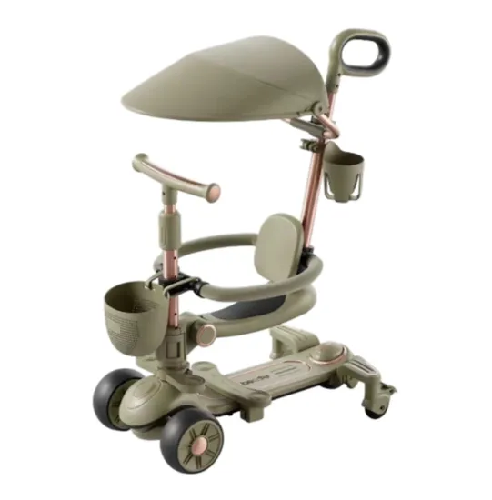 Trotinetă pentru copii cu scaun, parasolar și mâner parental, transformabilă, roți luminoase, muzică și lumini, verde, RTM Scooter (78314)