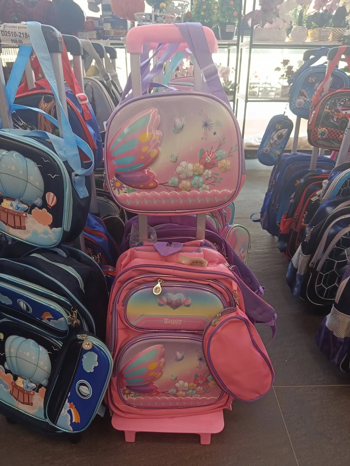 rucsac școlar pe roți fluture