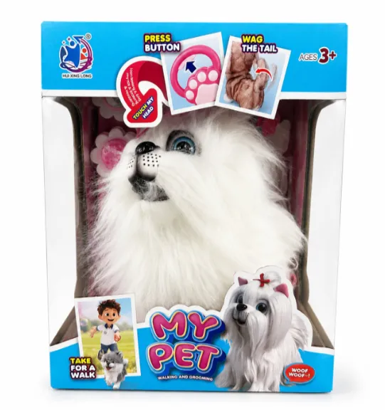 Cățeluș interactiv Bichon, alb, cu lesă și accesorii, cod 10341A