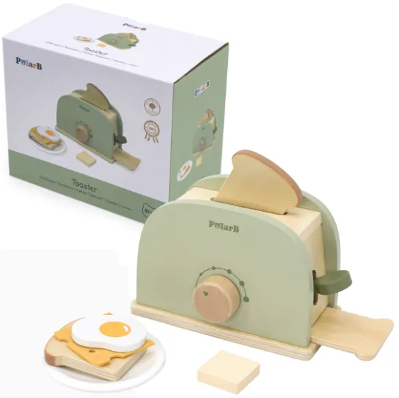 Set de joaca din lemn „Mic dejun cu toaster”, 7 piese Set de joaca din lemn „Mic dejun cu toaster”, 7 piese