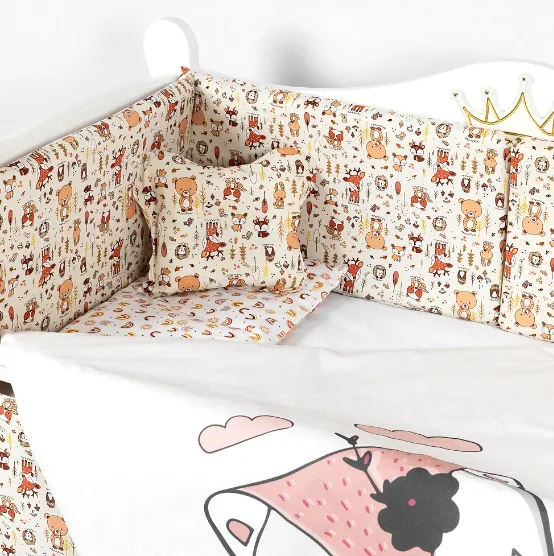 Lenjerie de pătuț PM Baby Forest Beige (8 piese), 120x60 cm Lenjerie de pătuț PM Baby Forest Beige (8 piese), 120x60 cm