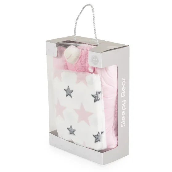 Păturică cu pernă Moni Sleepy Bear Pink, 90x75 cm Păturică cu pernă Moni Sleepy Bear Pink, 90x75 cm