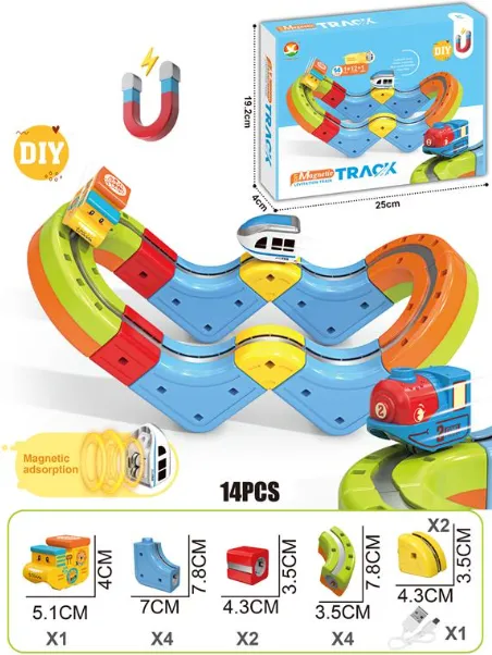 Tren magnetic cu sina magnetica (14 piese), USB, 655-15A