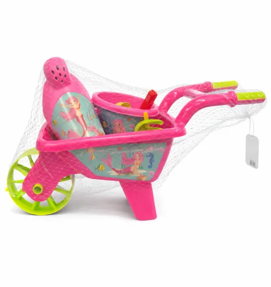 Set de plaja cu carucior si galetusa, roz, 7 piese, cod 972076