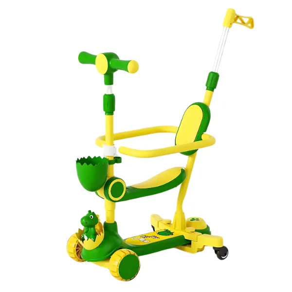Trotinetă pentru copii cu trei roți, lumini LED, jucărie detașabilă și coșuleț, 4 culori Trotinetă pentru copii cu trei roți, lumini LED, jucărie detașabilă și coșuleț, 4 culori