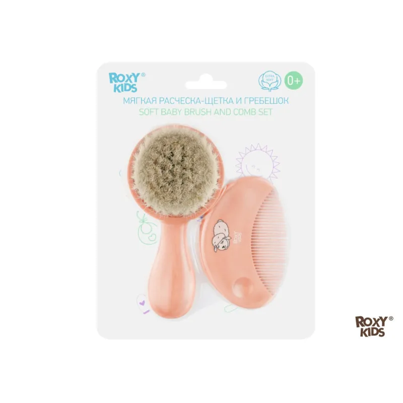 Pieptene-perie moale Roxy Kids din lână de oaie, Piersic (RBH-003-O) Pieptene-perie moale Roxy Kids din lână de oaie, Piersic (RBH-003-O)
