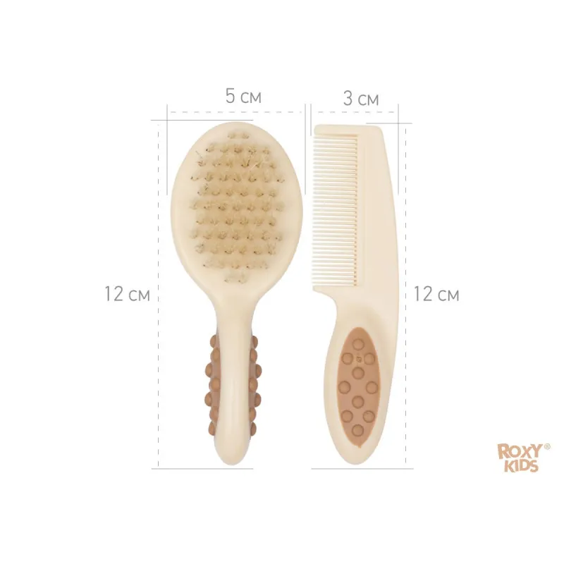 Pieptene-perie pentru bebelusi Roxy Kids, perii naturale, Bej (RBH-001) Pieptene-perie pentru bebelusi Roxy Kids, perii naturale, Bej (RBH-001)