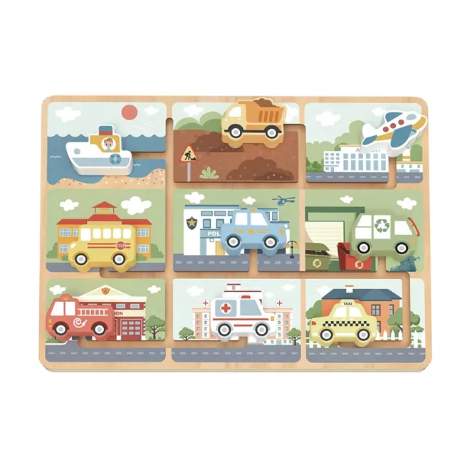 TK Puzzle cu vehicule labirint din lemn, cod 60632 TK Puzzle cu vehicule labirint din lemn, cod 60632