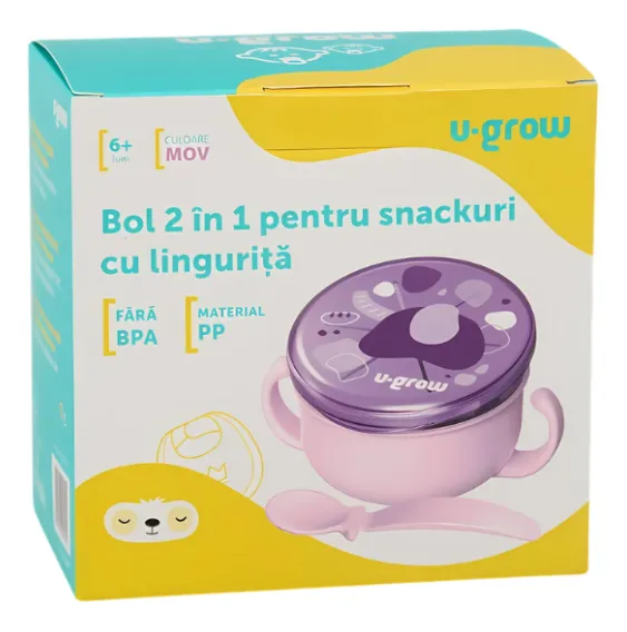 Bol 2 în 1 pentru snackuri cu linguriță, mov Bol 2 în 1 pentru snackuri cu linguriță, mov