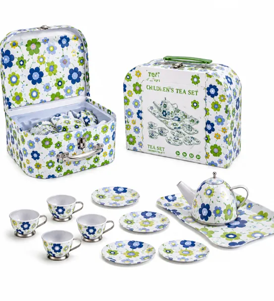 Set de ceai in valiza, flori, metal, 555-CH001