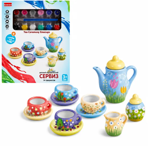 Set de pictura pe serviciu de ceai, vopsele, pensula, 555-DIY003