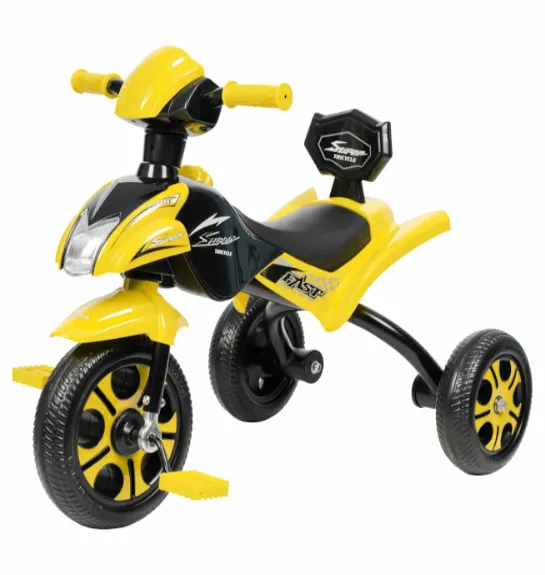 Bicicletă-triciclu pentru copii cu 3 roți, galbenă, cod 2246D