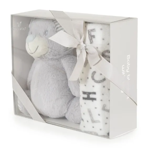Păturică cu jucărie Moni Bear White&Grey, 90x75 cm Păturică cu jucărie Moni Bear White&Grey, 90x75 cm