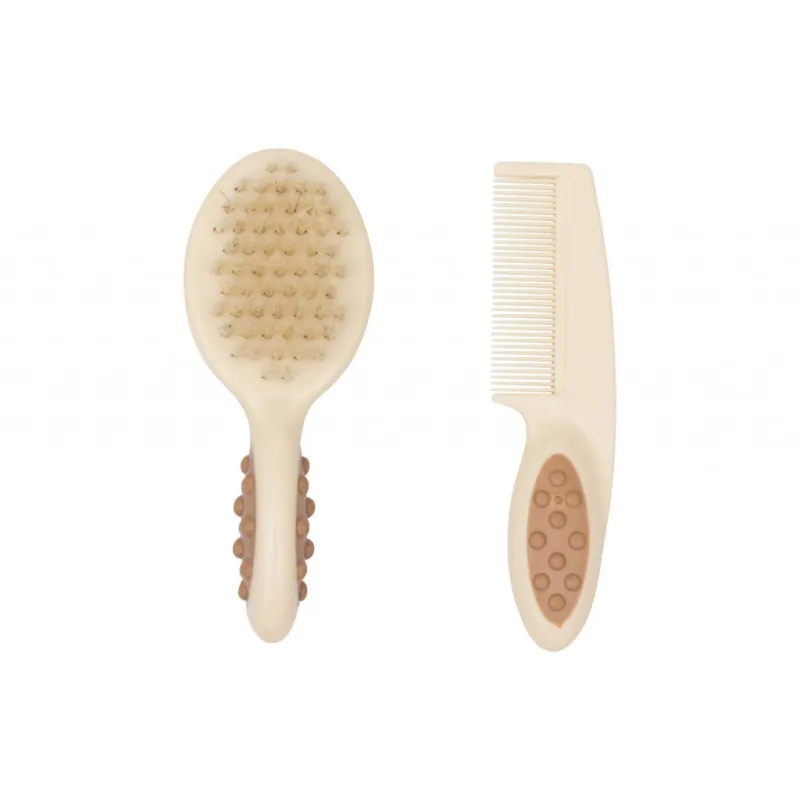Pieptene-perie pentru bebelusi Roxy Kids, perii naturale, Bej (RBH-001) Pieptene-perie pentru bebelusi Roxy Kids, perii naturale, Bej (RBH-001)