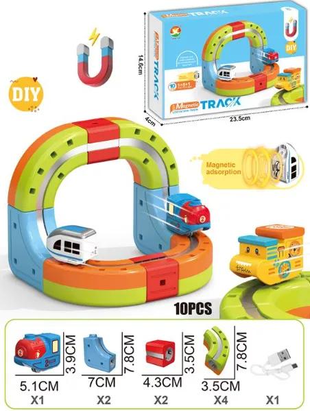 Tren magnetic cu sina magnetica (10 piese), USB, 655-8A