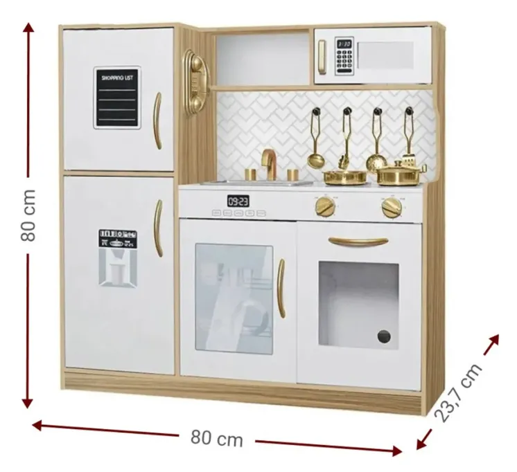 Bucătărie din lemn cu accesorii și funcții, 80*23,7*80 cm, alb/bej, W10C970 Bucătărie din lemn cu accesorii și funcții, 80*23,7*80 cm, alb/bej, W10C970
