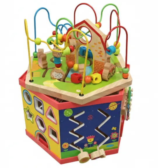 Cub labirint educativ din lemn – Căsuță, cod 1504D Cub labirint educativ din lemn – Căsuță, cod 1504D