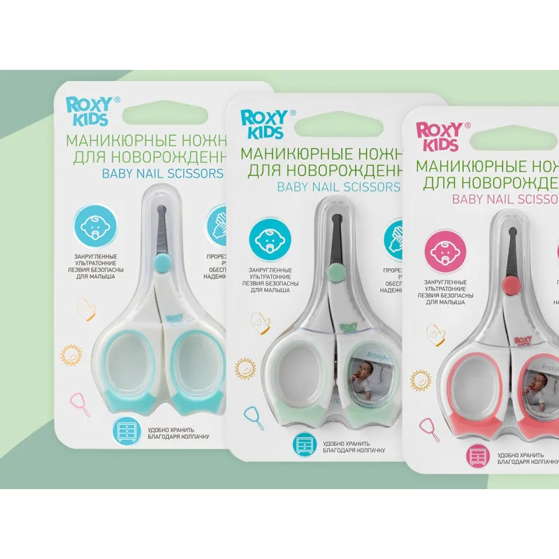 Foarfece de manichiura pentru nou-nascuti Roxy Kids, cu manere cauciucate, Mint (RPS-002-M) Foarfece de manichiura pentru nou-nascuti Roxy Kids, cu manere cauciucate, Mint (RPS-002-M)