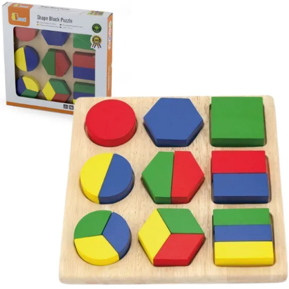 Puzzle sortator cu forme geometrice si fractii