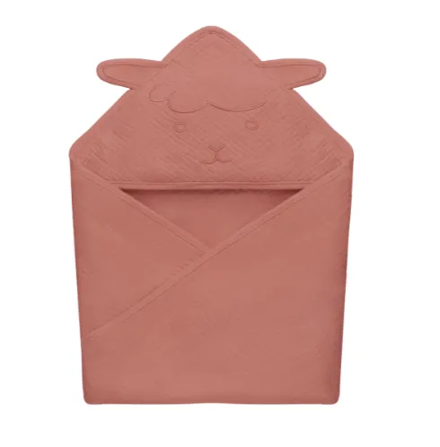 Prosop de baie Lionelo Muslin Hooded Towel Red Coral, 80x80 cm