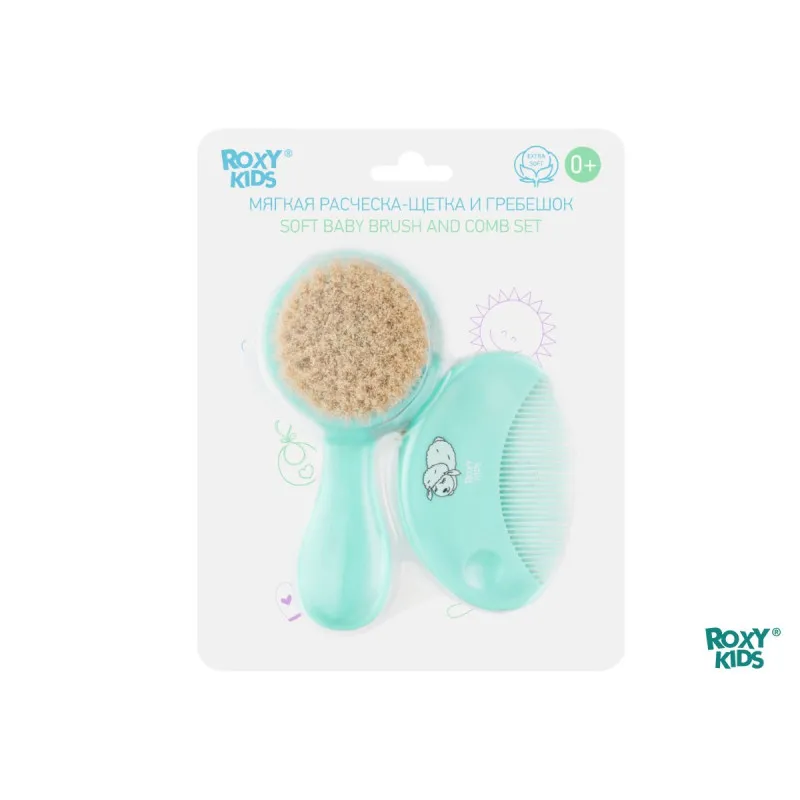 Pieptene-perie moale Roxy Kids din lână de oaie, Turcoaz (RBH-003) Pieptene-perie moale Roxy Kids din lână de oaie, Turcoaz (RBH-003)