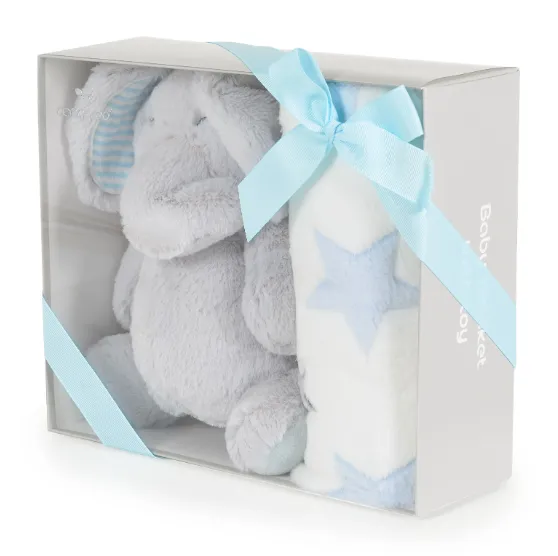Păturică cu jucărie Moni Elephant White&Blue, 90x75 cm Păturică cu jucărie Moni Elephant White&Blue, 90x75 cm