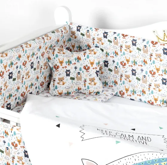 Lenjerie de pătuț PM Baby Forest Blue (8 piese), 120x60 cm Lenjerie de pătuț PM Baby Forest Blue (8 piese), 120x60 cm