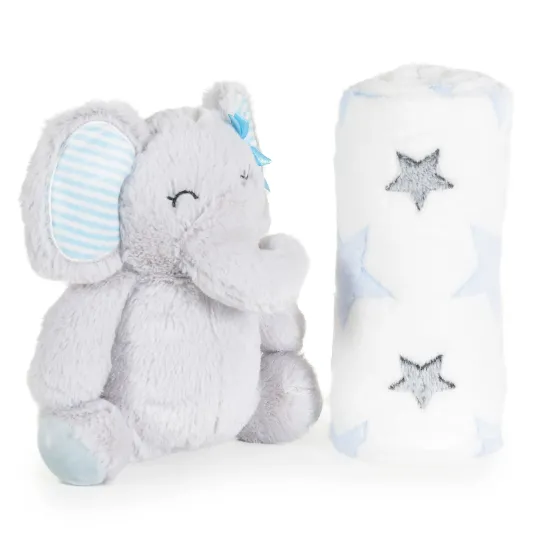 Păturică cu jucărie Moni Elephant White&Blue, 90x75 cm