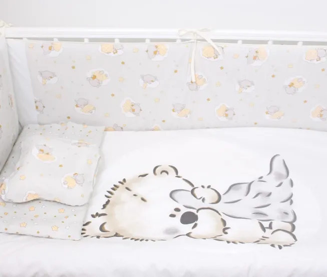 Lenjerie de pătuț 8 piese PMTeddy Love Grey Lenjerie de pătuț 8 piese PMTeddy Love Grey