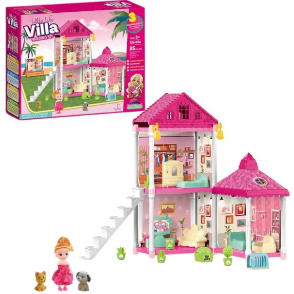 Căsuță pentru păpuși „Vila Mică” + accesorii, 85 elem.