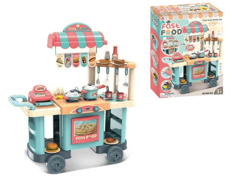 Set Fast Food bucătărie pe roți cu accesorii, 008‑958