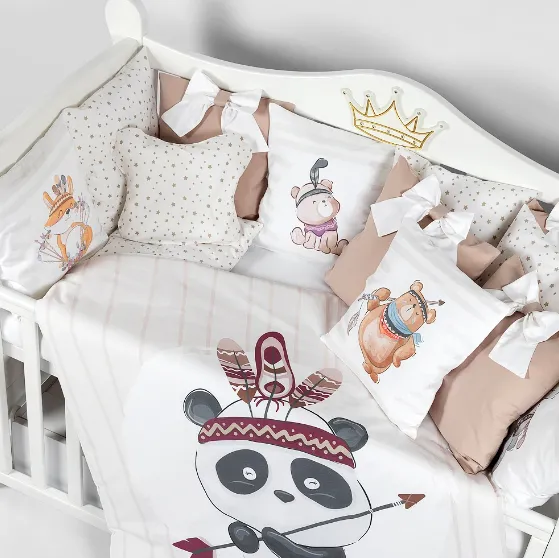 Lenjerie de pătuț 8 piese PM Premium Panda Lenjerie de pătuț 8 piese PM Premium Panda