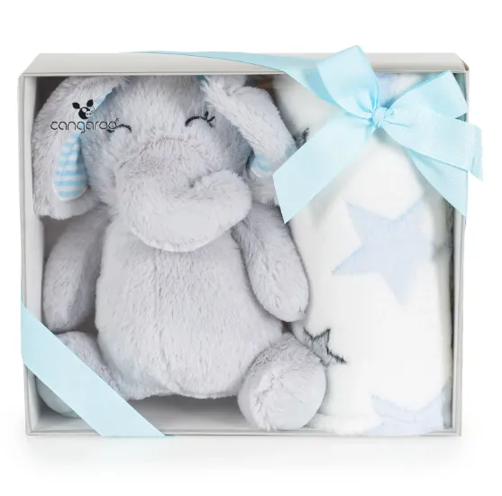 Păturică cu jucărie Moni Elephant White&Blue, 90x75 cm Păturică cu jucărie Moni Elephant White&Blue, 90x75 cm